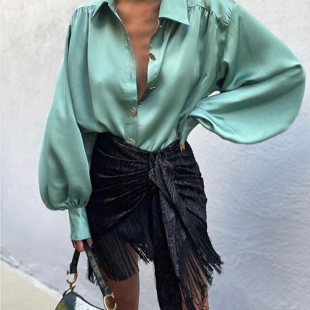 ZARA Printed Fringe Wrap Sarong Skirt